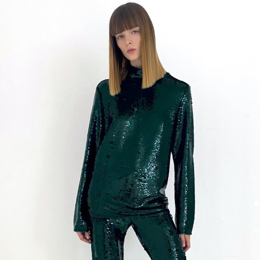 Green Sequin Turtleneck Top